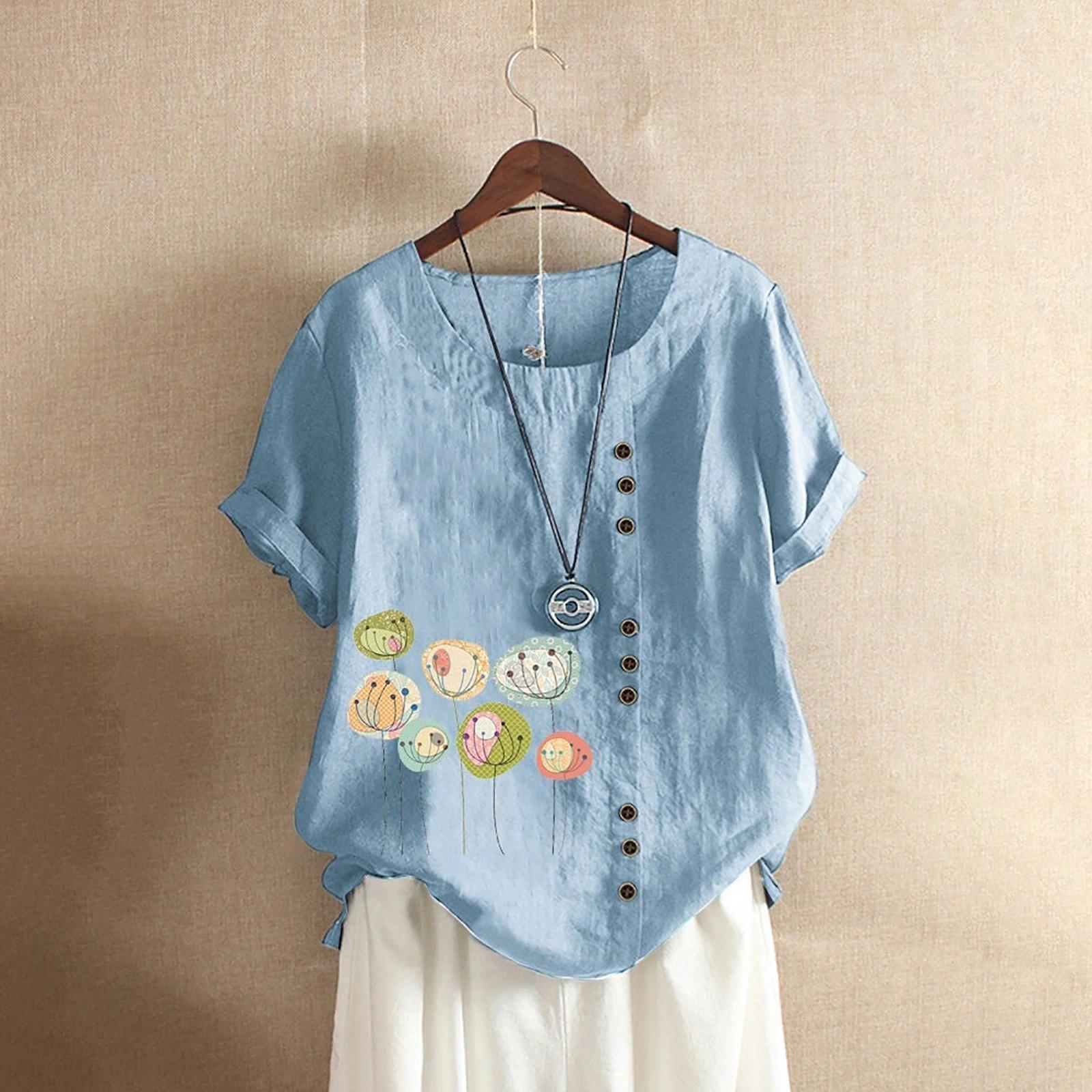 

Women Casual Plus Size Printed Loose Button Tunic Shirt Blouse Tops XXL синій