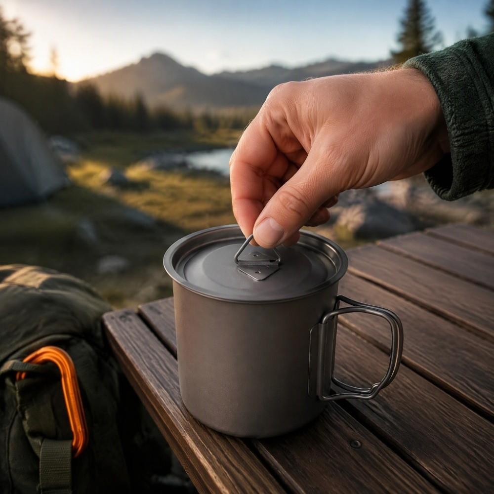 Grey Titanium Mug Lid Practical Camping Cup Lid Lightweight Titanium Cup Lid Hiking