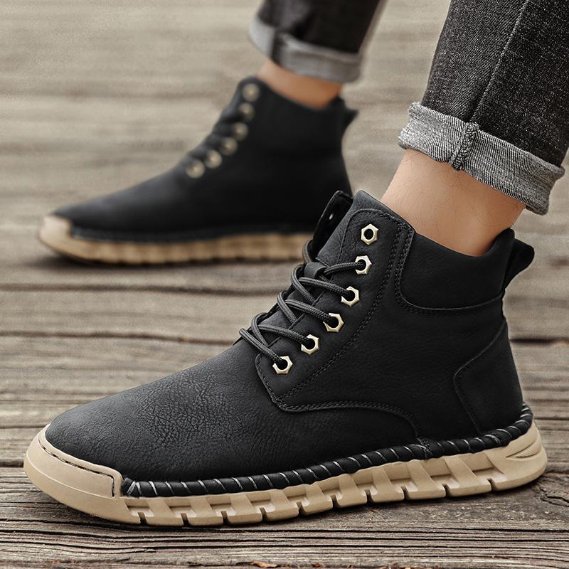 Handmade Men's High-top Boots Ankle Leather Shoes Outdoor Hiking Boots Sneakers Footwear Autumn & Winter