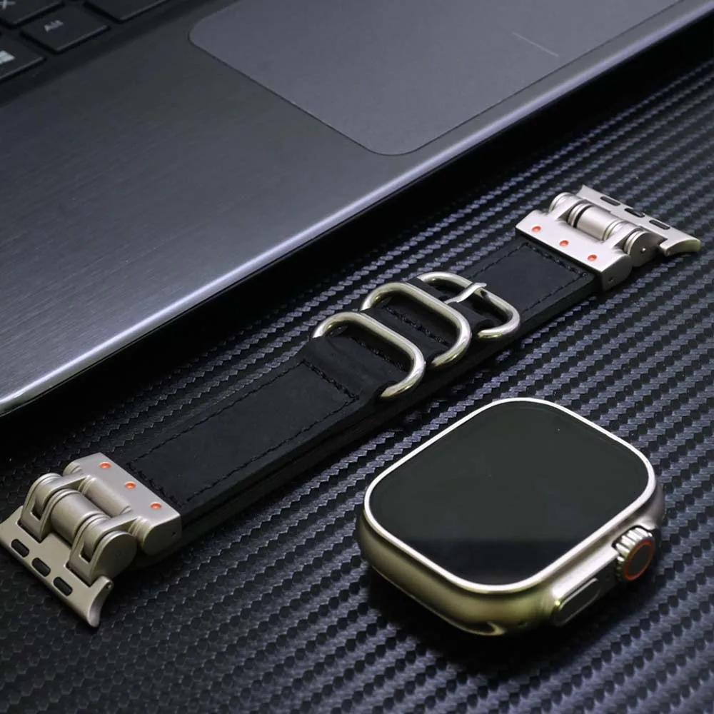 Soft Leather Strap for Apple Watch Ultra 2 49mm Series 10 9 8 7 46mm 45mm Men Luxury Band for iWatch 6 5 4 Se 44mm Loop Bracelet