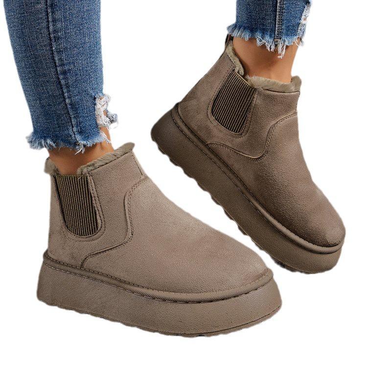 Thick-Soled Flannel Snow Boots with Elastic Band: Solid Color, Casual, and Comfortable