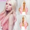 Long Wavy Synthetic Wigs Ombre Blonde Pink Wig for Women Cosplay Natural Middle Part Hair Wig High Temperature Fiber