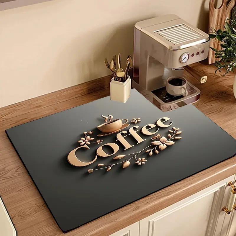 Creative Pattern Printed Coffee Machine Mat Desktop Drainage Pads Kitchen Countertop Quick Water Absorbing Utensil Drain Pad Washable Mats 1pcs