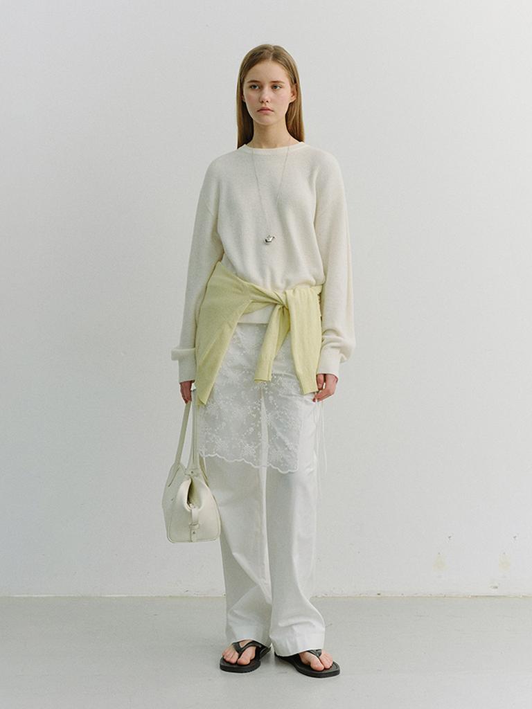 Deonseuteu Unisex Buttoned Crewneck Sweater_Udsw6A107_Ivory