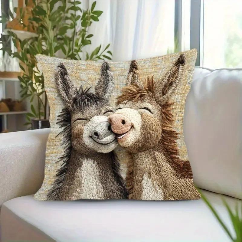 45x45cm Retro Cartoon Esel Kissenbezug Lustiger Eselfreund Leinen Hergestellt Kissenbezug Heimdeko Sofa Auto Kissenbezug
