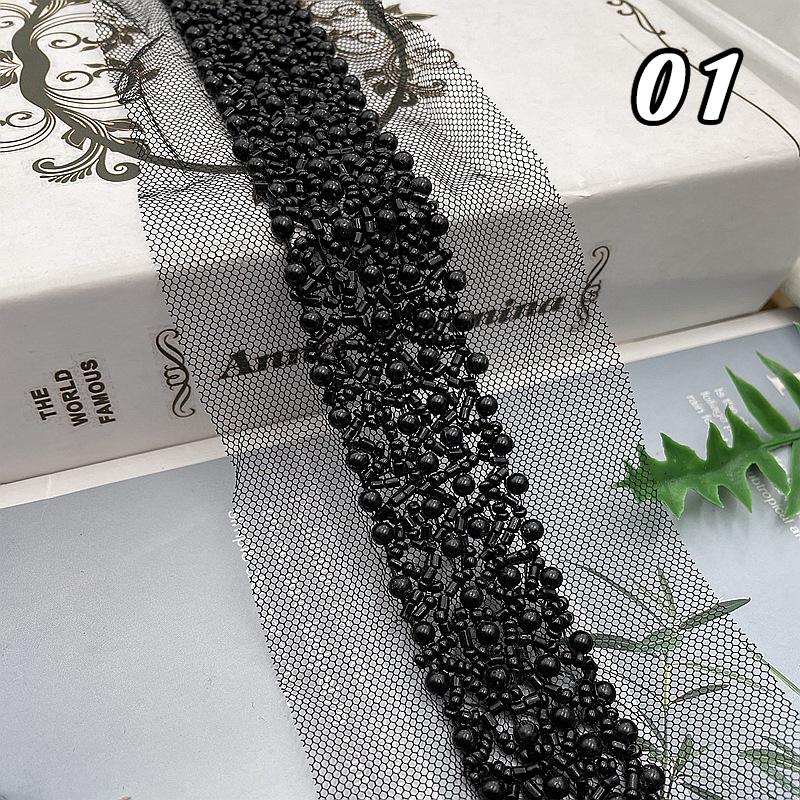 Perlenbesetztes Spitzenband Spitzenstoff Perlenfransenbesatz Bestickte Kragendekoration Afrikanischer Spitzenstoff Nähen DIY Handwerk