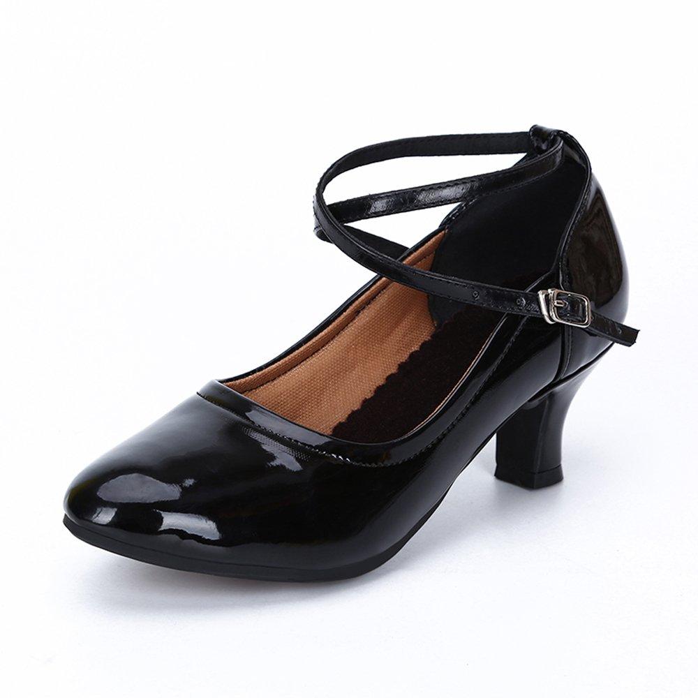 [Karen] Women's Latin Dance Shoes, Ballroom Dance Shoes, with Strap, Soft Rubber Sole, Black, 23.0cm