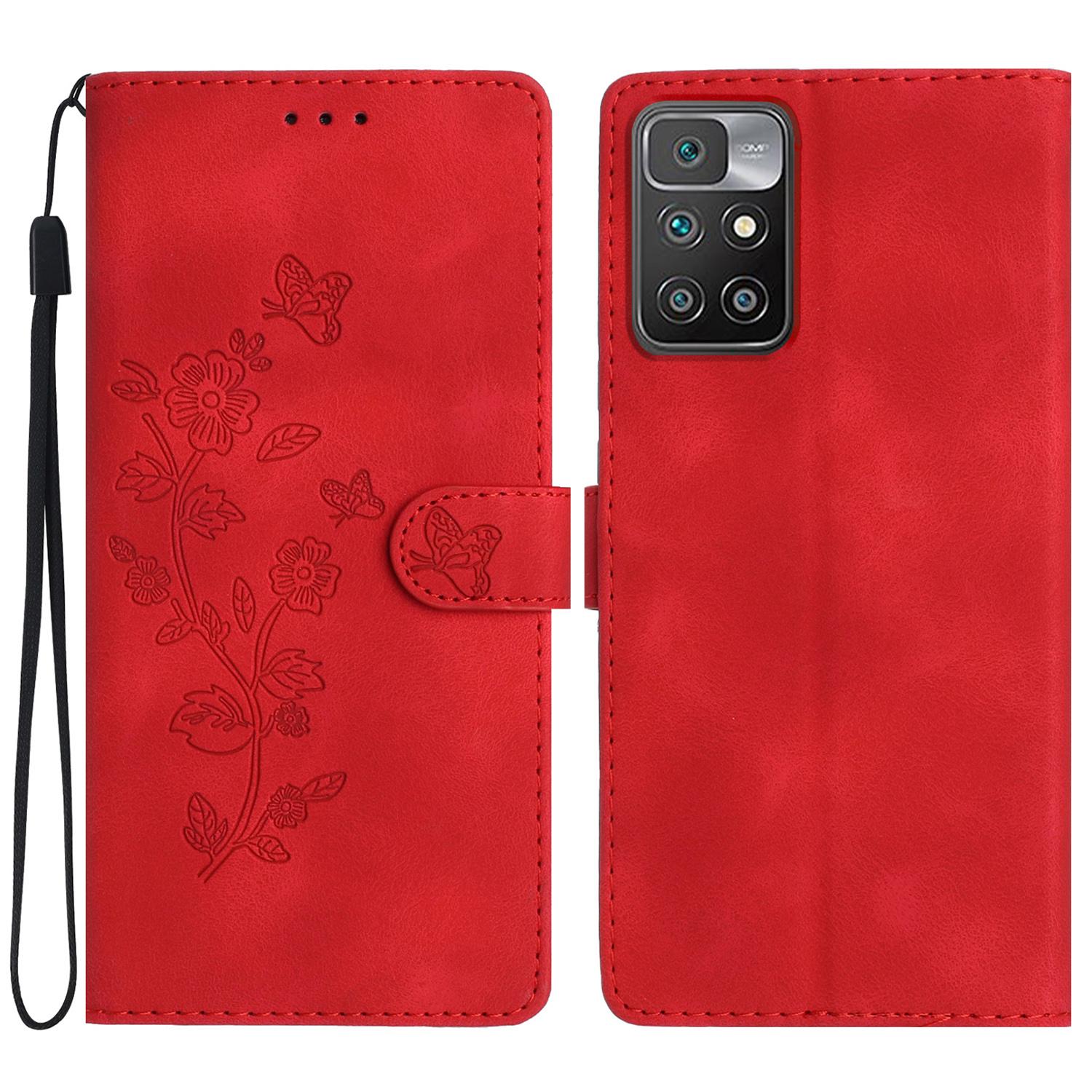 

For For Xiaomi Redmi 10 4G (2021)/Redmi 10 2022 4G/10 Prime/Note 11 4G (MediaTek) Imprinted Wallet Leather Phone Cover Red