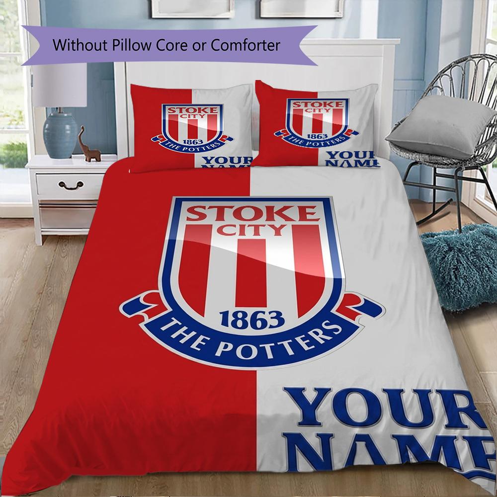 Custom Name Stoke City FC Bedding,Quilt Set Quilt Cover Pillowcase Home Birthday Gift(1 * Duvet Cover + 2 * Pillowcase, Without Core)_xia