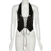Fashion Goth Dark Grunge Pu Black Lace Up Gothic Halter Tops Punk Faux Leather Women Hollow Out Sexy Camis Fashion Streetwear Crop Tops