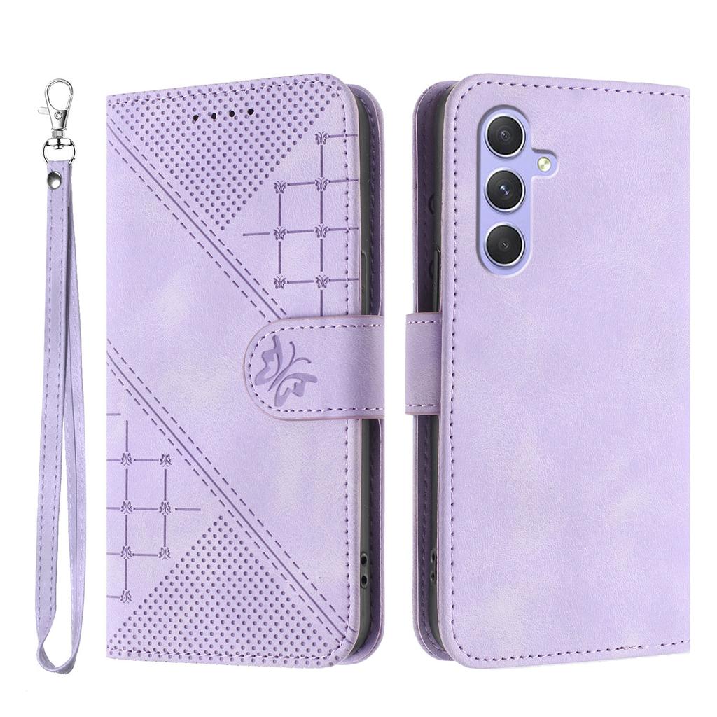 For Samsung Galaxy A55 5G Leather Wallet Case Butterfly Flower Imprinted Phone Cover with Strap