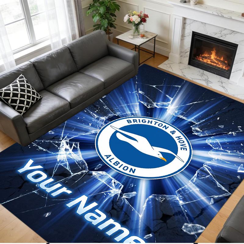 Crystal Velvet Rug Custom Name Text, Soft Non Slip Floor Mat Home DecorBrighton & Hove Albion Football