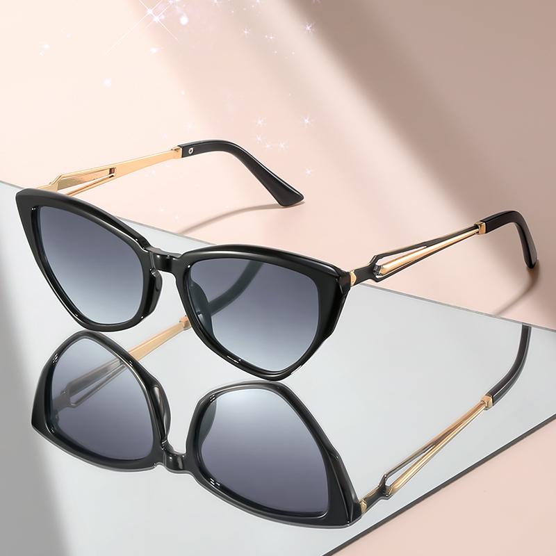 

Новые солнцезащитные очки формы «кошачий глаз» с металлическими полыми дужками, персонализированные солнцезащитные очки для украшения хип-хоп вечеринки