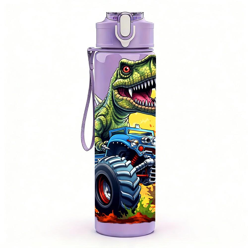 1PC Dinosaur Monster Truck Cartoon 750ml Color Plastic Sports Water Bottle Leakproof Flip Straw Lid Suitable for Sports Office Home Use