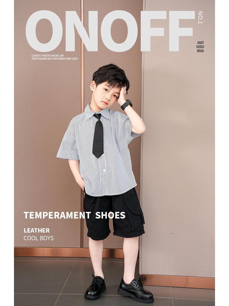 Schwarze Leder-Schulschuhe für Jungen - Koreanischer Stil, Weiche Sohle, Frühling/Herbst 2025