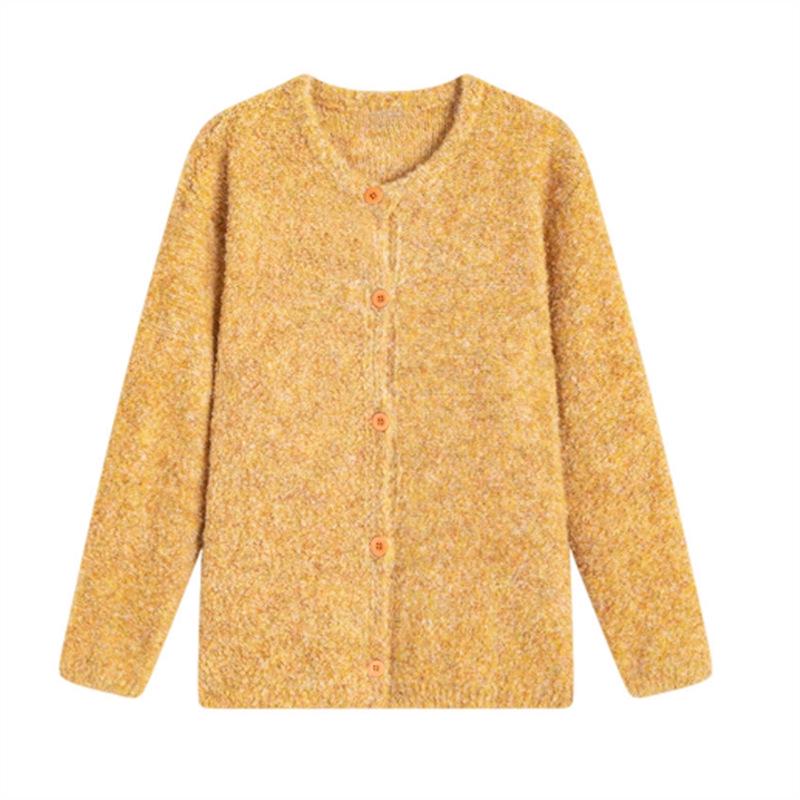 Preppy Floral Yellow Mixed-Color Knit Cardigan Coat for Women - 2025 Spring/Autumn Collection