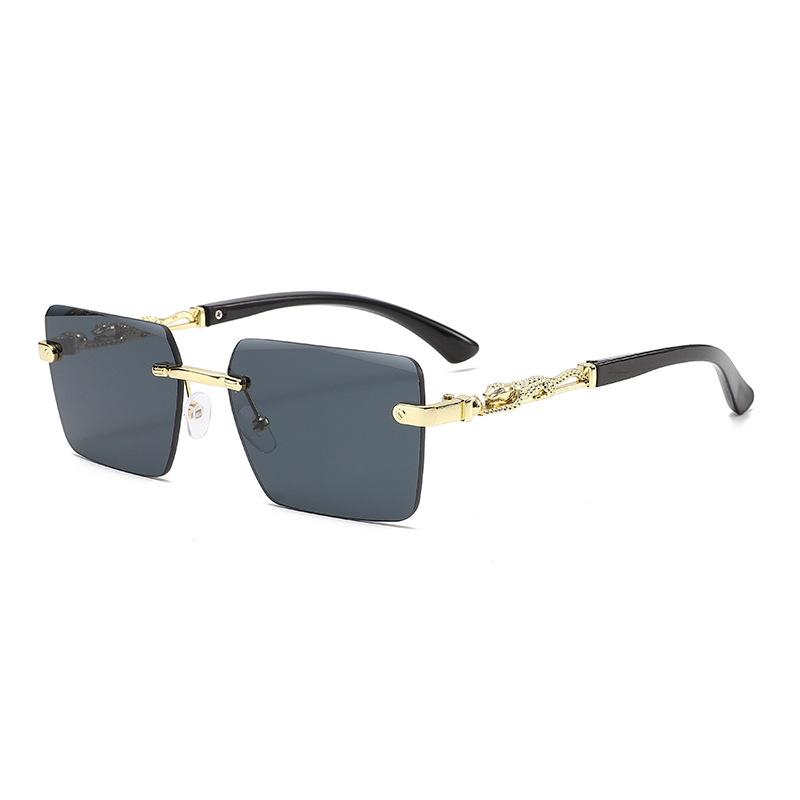 Square frameless sunglasses men's European and American trends leopard head zinc alloy fashion glasses sunglasses spot