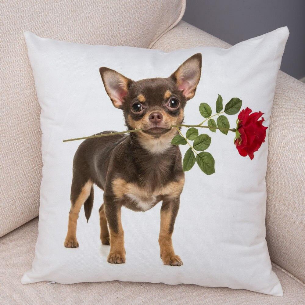 Cute Pet Animal Pillowcase Decorative Cute Puppy Chihuahua Pillowcase Soft Plush Cushion Cover for Car Sofa Home 45x45cm