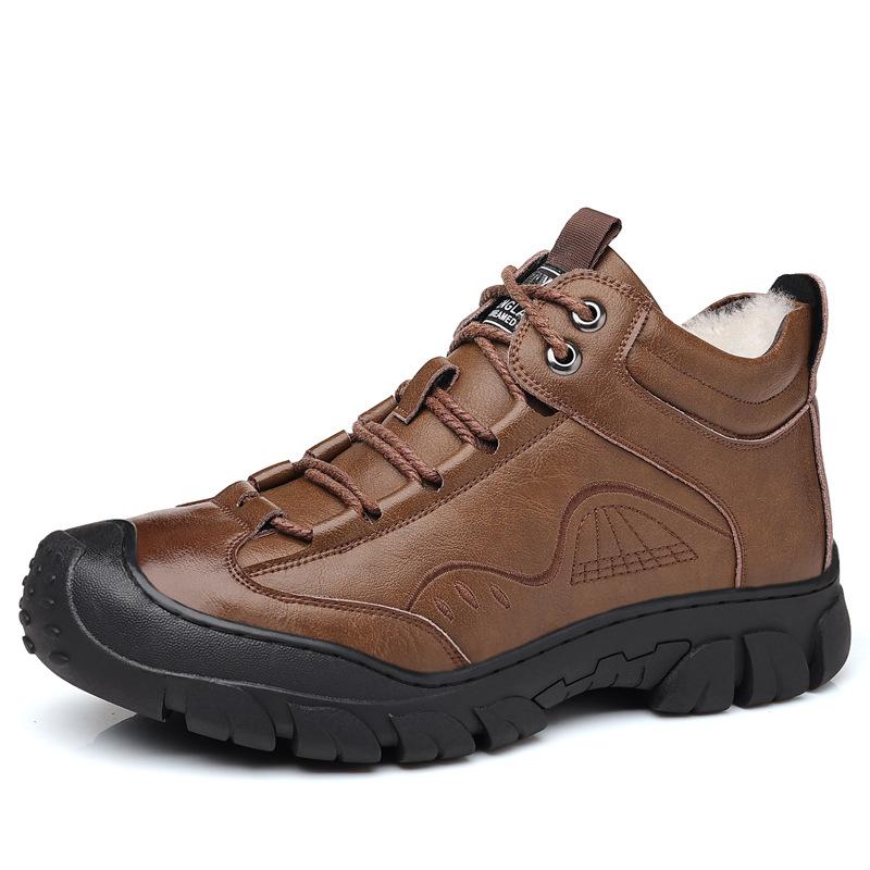 

Мужские зимние ботинки, теплые, зимние, бархатные, утолщенные, хлопковые, натуральная кожа, шерсть, нескользящие, для пап среднего и пожилого возраста, большие, хлопковые, кожаные ботинки 44