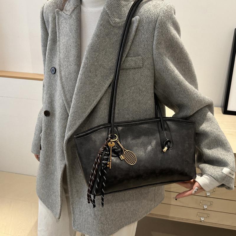 Yogodlns PU Leather Shoulder Bag for Women Y2K Simple Fashion Handbag Large Capacity Female Crossbody Bag Solid Color Retro Underarm Bags