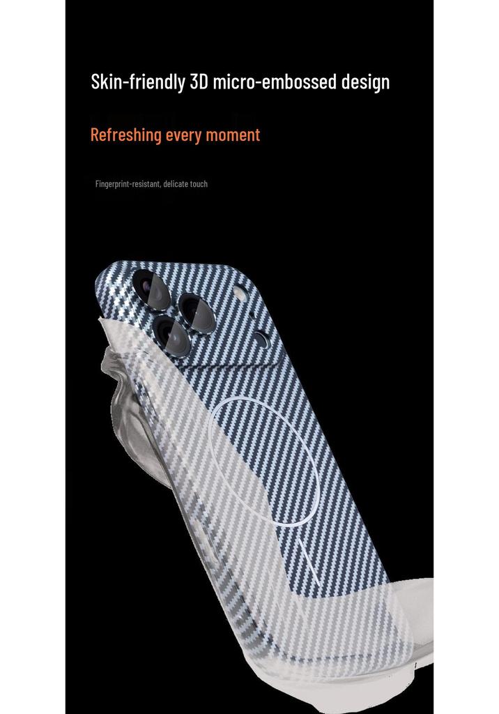Apple 17 Pro Max Carbon Fiber Magnetic Phone Case with Lens Film for iPhone 15/14