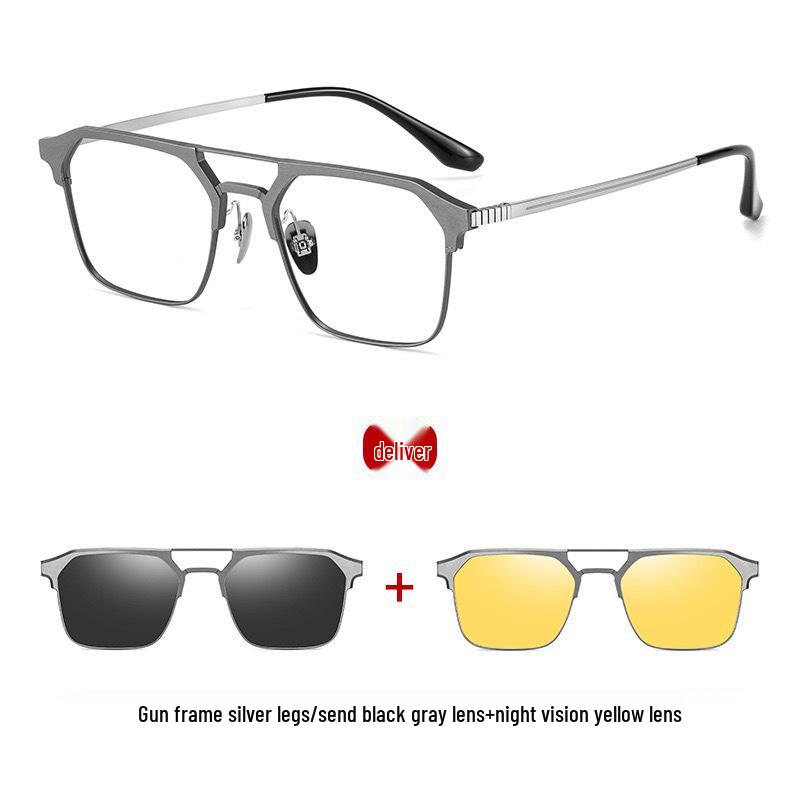 Men's Magnetic Polarized Clip-on Sunglasses: Pure Titanium, Three-in-One for Myopia, Fishing, and Driving.