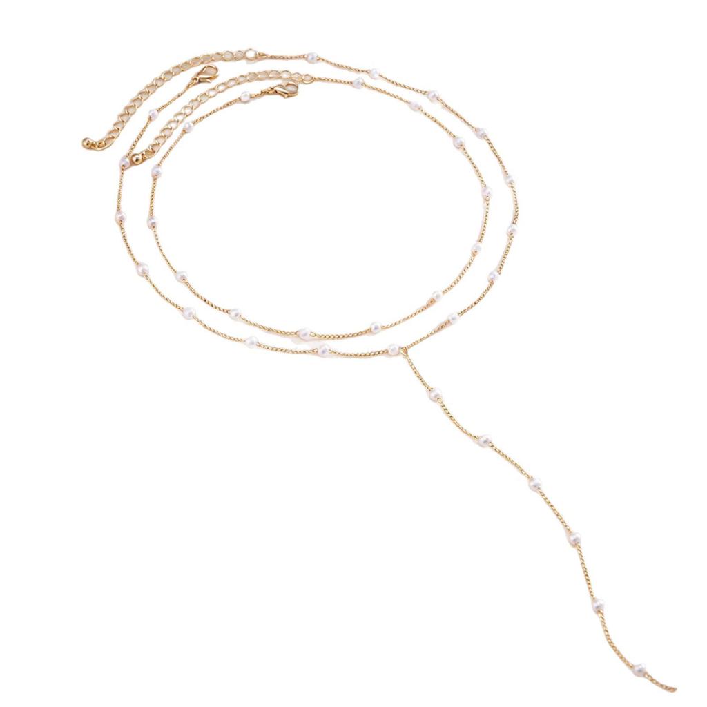 European & American Simple Snake Bone Pearl Double Layer Necklace for Women