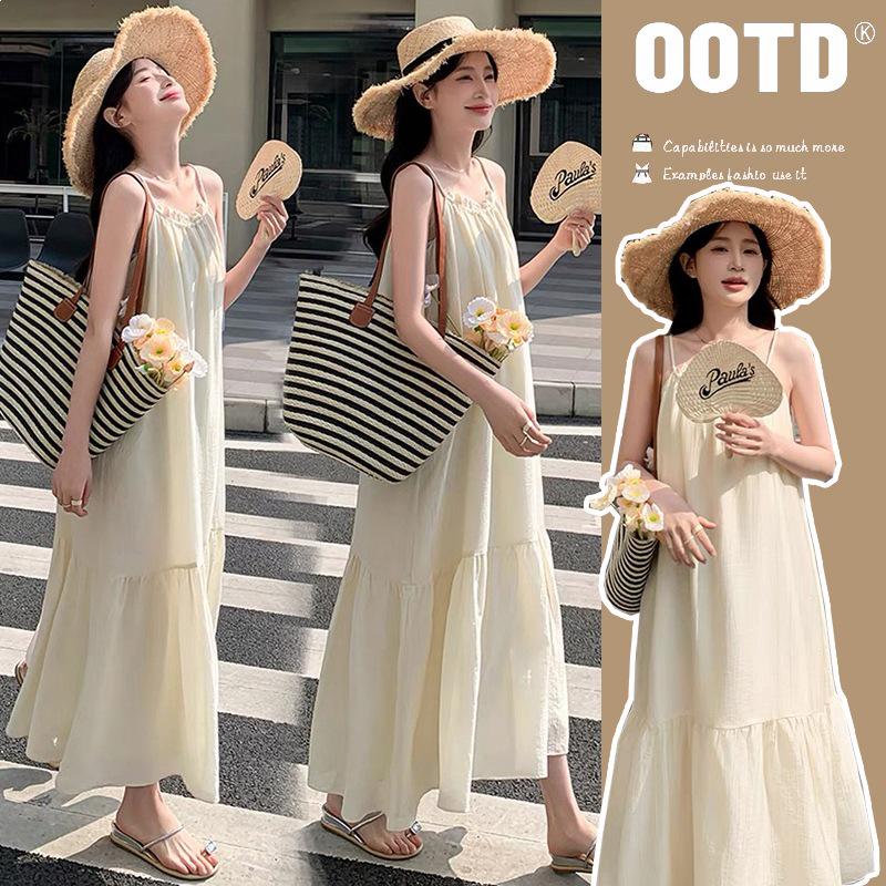 2026 Summer Hepburn Style Maternity Camisole Dress - Mid-Length Internet Celebrity Skirt Large