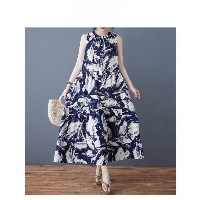 Ladies' Versatile Temperament Retro Loose Stand Up Collar Mid Length Dress