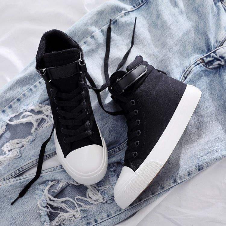 Fleece thickened high-top canvas shoes for women's winter students, Korean version of versatile flat bottom 2025 new thermal cotton shoes for women