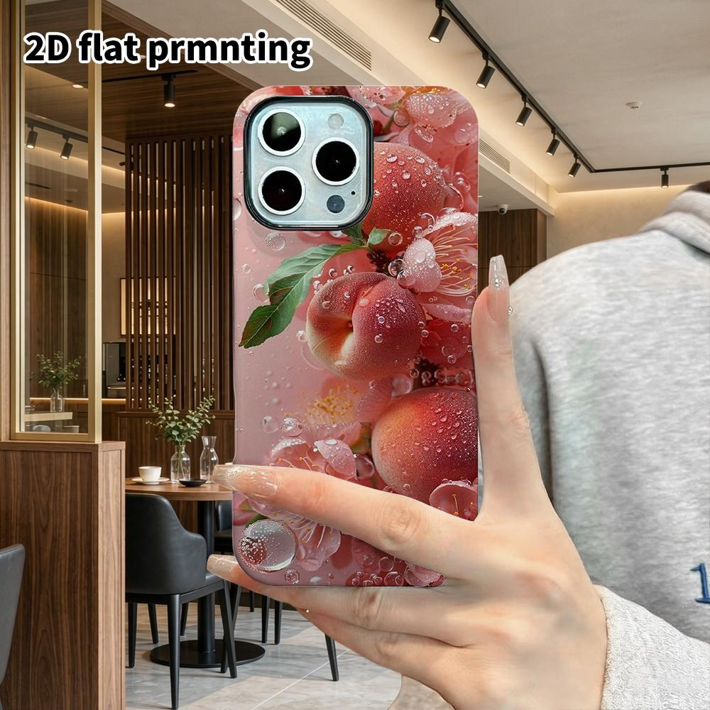 Phone Case: 2D flat suitable for iPhone 18, 17, 16, 15, 14, 13 Pro film protection case, couple style, peach blossom bubbles, Christmas and Halloween