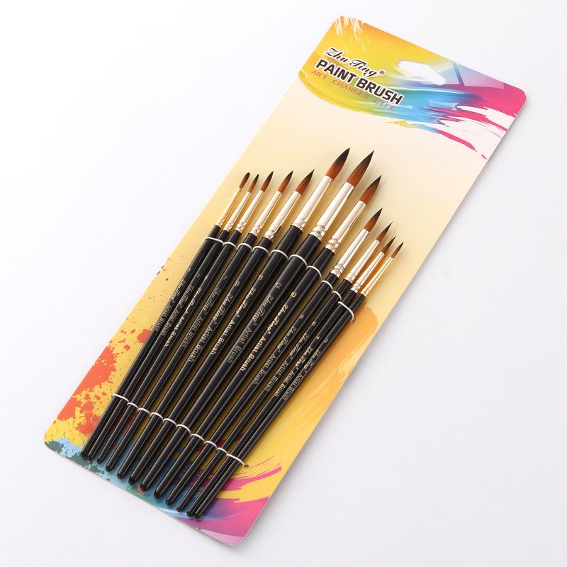 12-Color Double-Sided Nylon Bristle Round Tip Watercolor & Oil Painting Brush Set