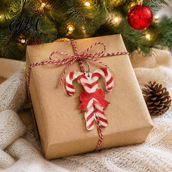 Rustic Wooden Christmas Tree Pendants 12/24/36 Pcs Candy Decorations, Lollipop Picks for Tree, Red Decorative Hanging Candies Holidays White