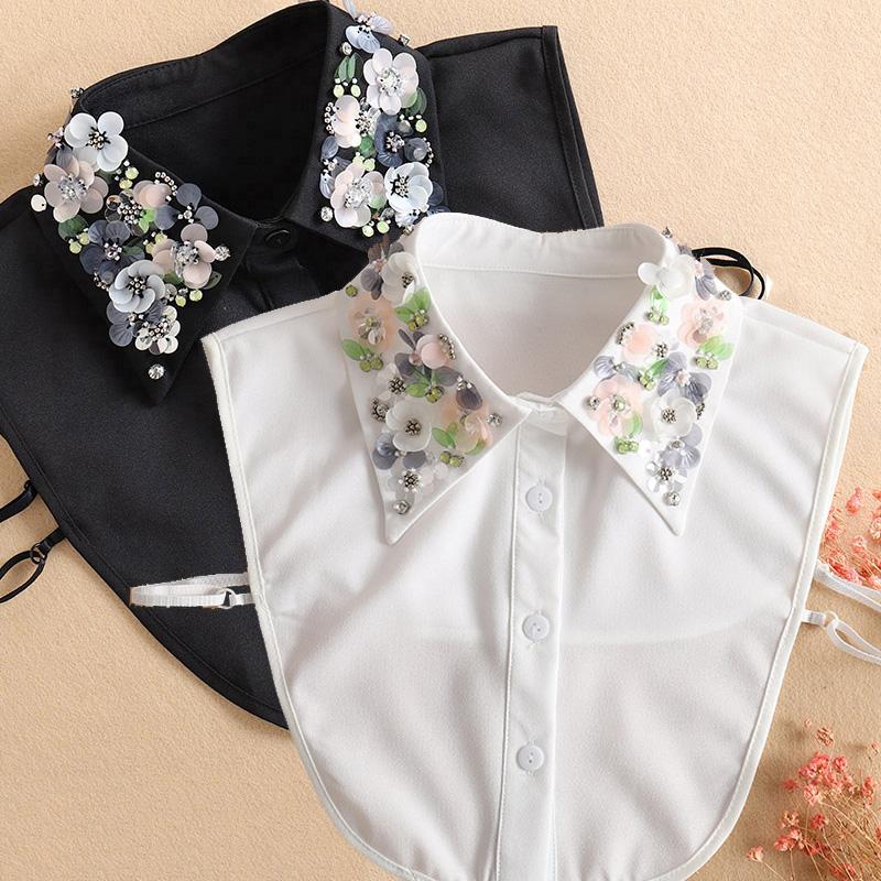 Sequined Womans Detachable Collars White  New Ladies Tie Black False Fake Collar Shirt Women Beading Removable Nep Kraagie