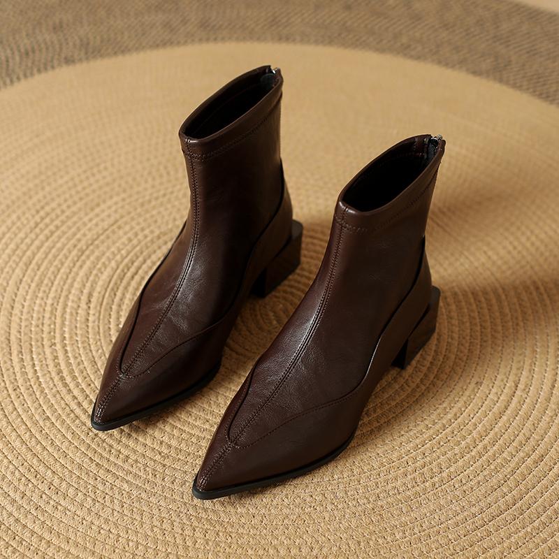 Winter Pointed Toe Thick Heels Women Ankle Boots Fashion Short Plush Shoes Female Vintage Slim Short Booties  De Muje