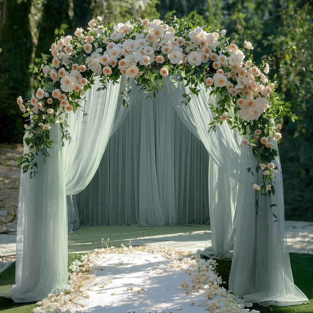 2Pcs Wedding Arch Draping Fabric for Wedding Reception Sheer Tulle Backdrop Curtain Birthday Party Baby Shower Ceiling Decor
