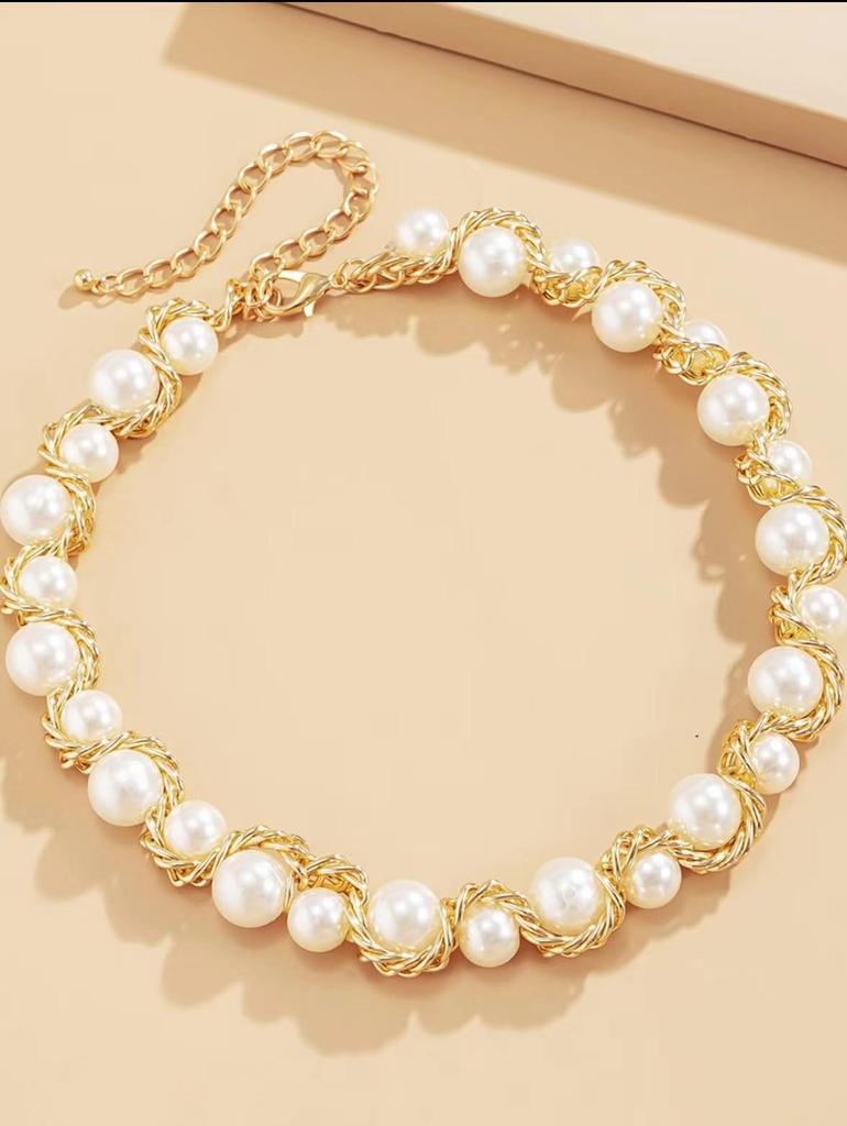 Kórejský retro perlový náhrdelník s dvojitou kľúčnou kosťou - Luxusný dizajn 2025 pre ženy