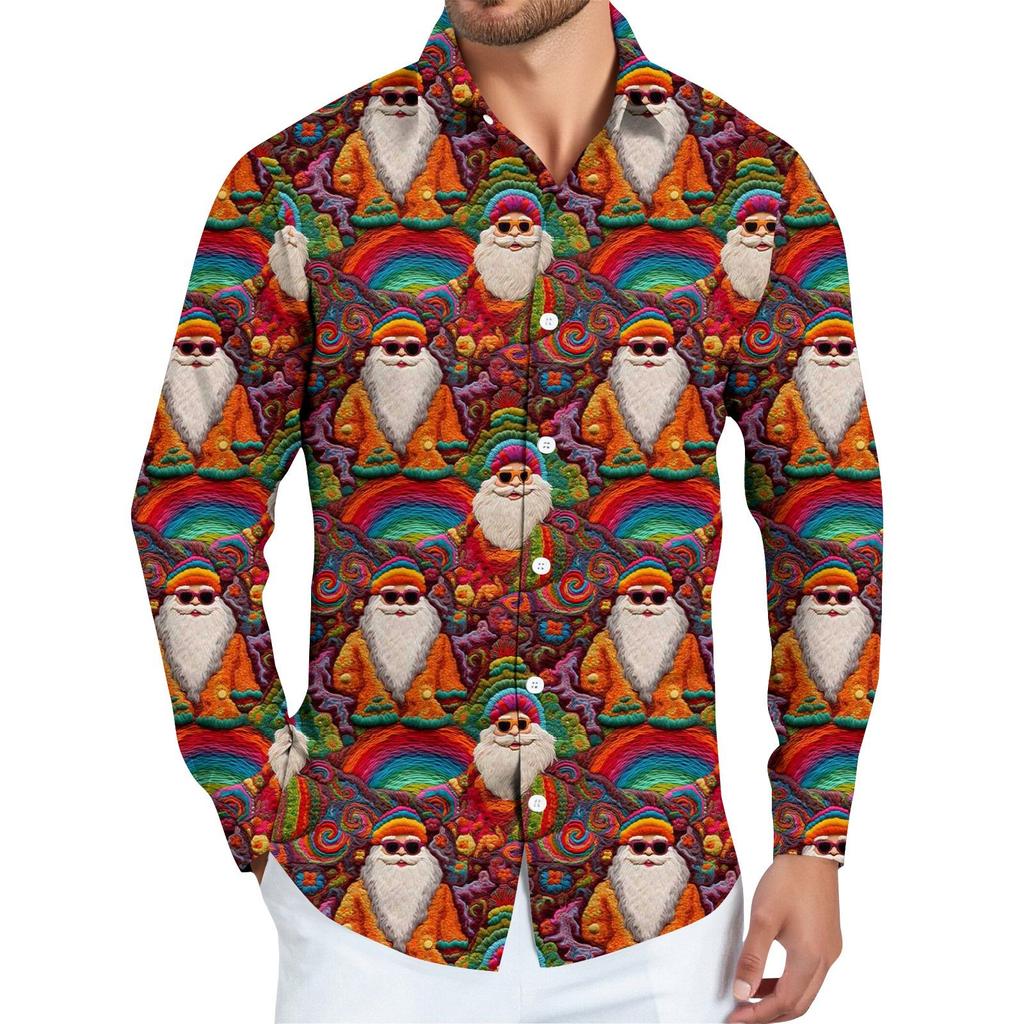 Men's Christmas Shirt Christmas Print Long Sleeve Button Shirt