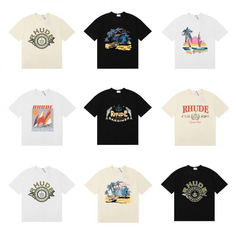 RHUDE Grafik Tişört Erkek Kadın Kısa Kollu Bisiklet Yaka Günlük Giyim