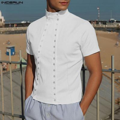 Oversized Men Summer Stand Neck Short Sleeve Buttons Casual Shirts