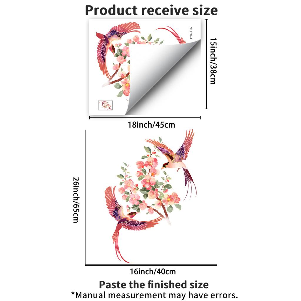 Romantic Flowers and Birds Wall Sticker Self-Adhesive Removable for Bedroom Entryway Home Decor