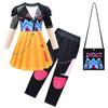 Kids Girls Anime Cartoon POP Singer Super Star Printed Dress Pants Bag Clothes Set Outfit Halloween Cosplay Costumes