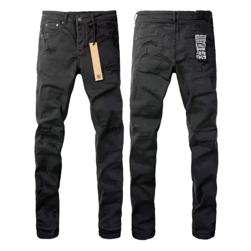 Mens Straight Fit Distressed Patchwork Denim Jeans Vintage Streetwear Style High Waist Ripped Cotton