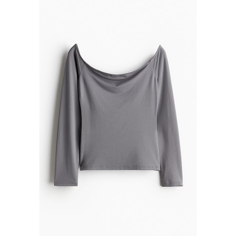 

HM Women s T-shirt Fall Fashion Silm Straight-leg Hem off-the-Shoulder Long Sleeves Short Top 1228437