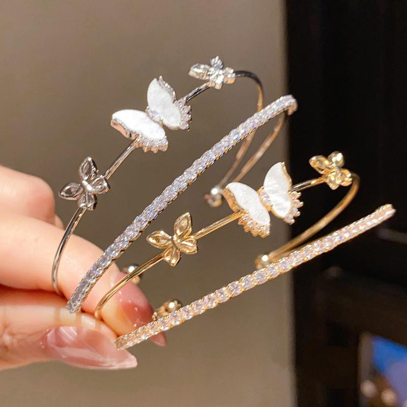 Sparkling Luxury Elegant Bow Butterfly Women's Double-layer Opening Bracelet For Daily Wear Party Wedding Jewelry Accessories