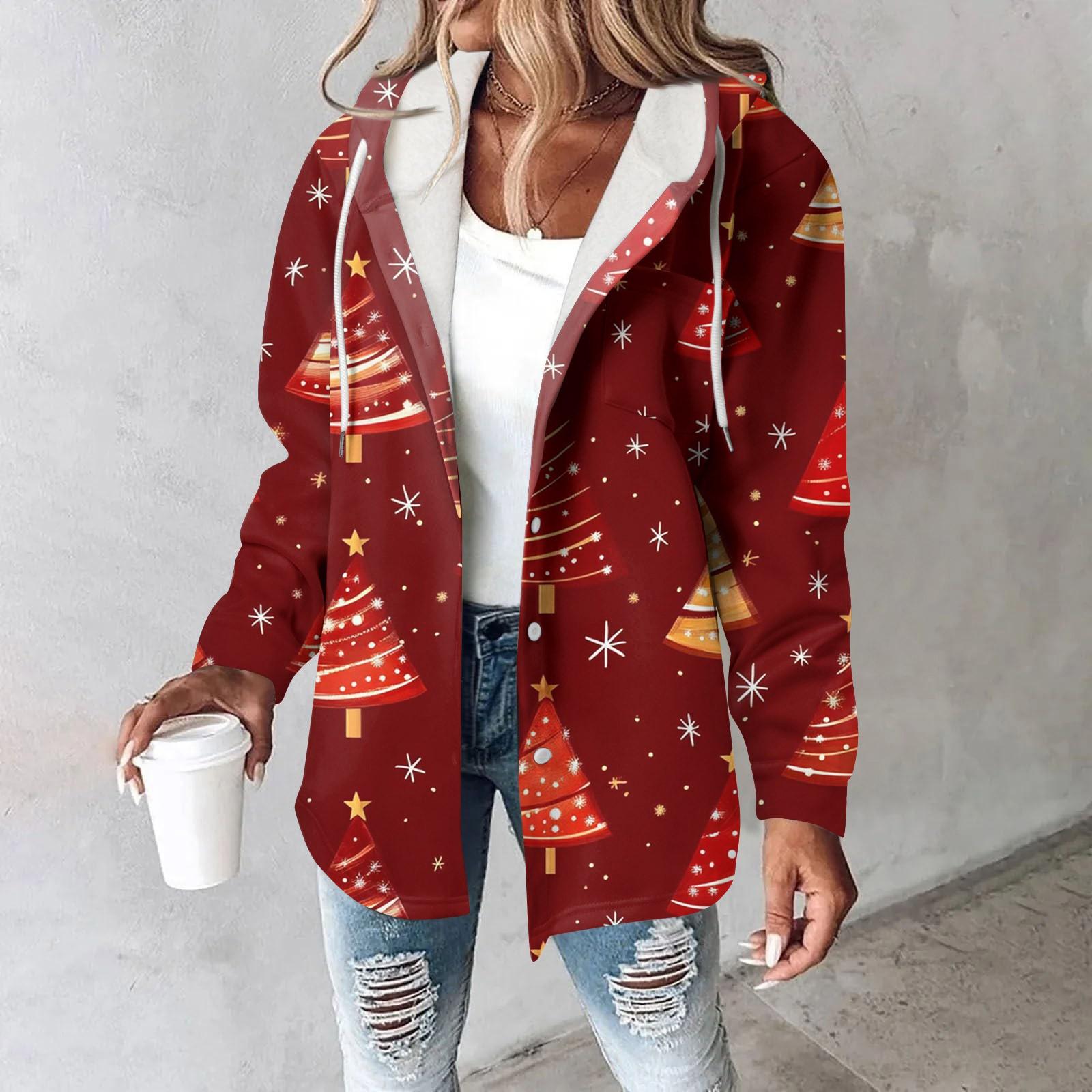 

Жіночі толстовки, зимовий теплий світшот, куртка на ґудзиках і шнурках, з капюшоном і принтом, пальто S Кіновар