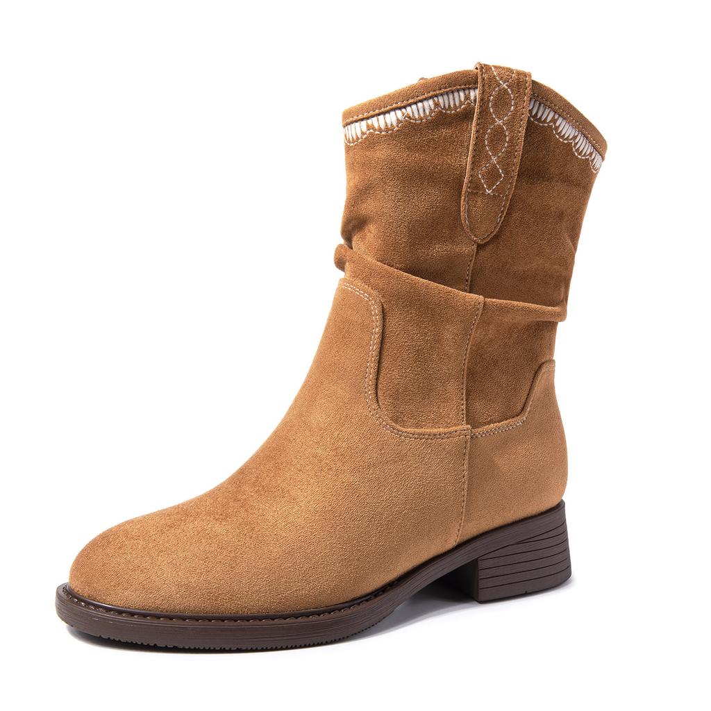 Autumn and winter new thick heel French retro western cowboy boots tall knight boots fashionable versatile stacking boots