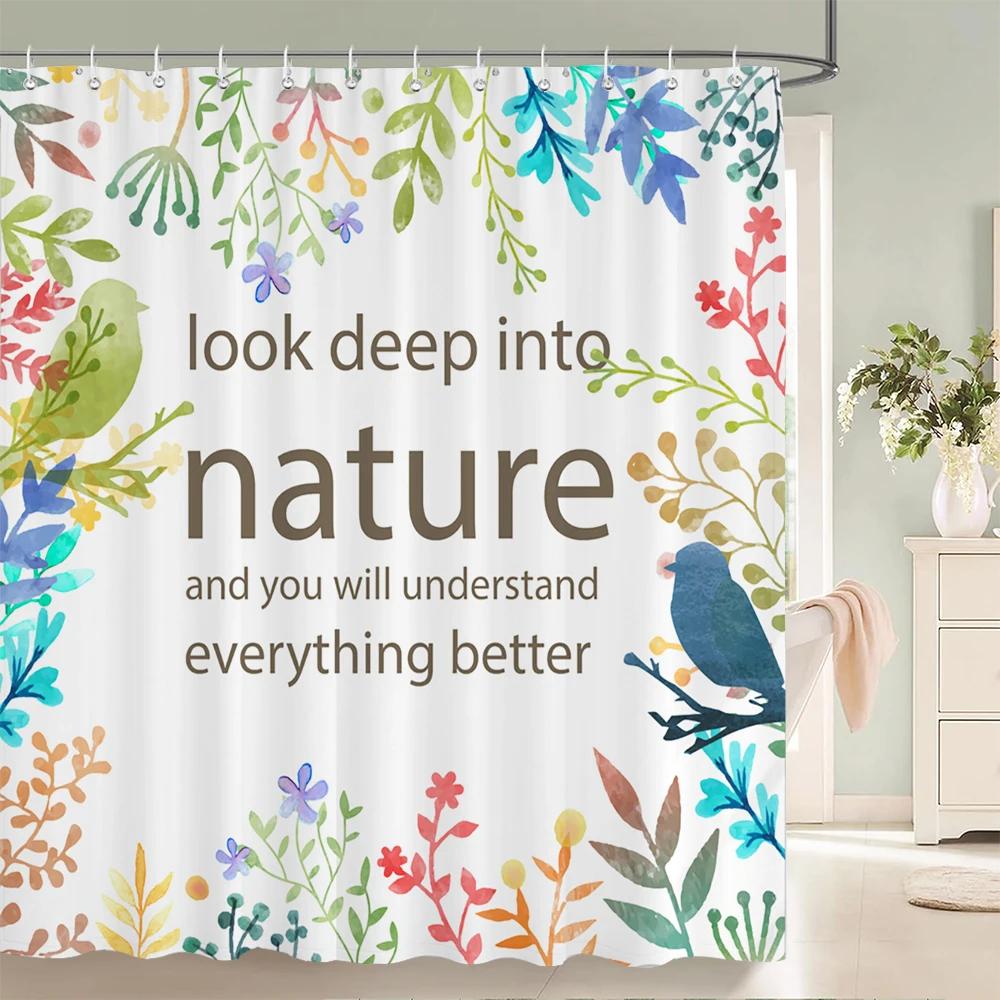 1 Pc Spring flowers and plants pattern Shower Curtain, Waterproof Fabric Bathroom Curtain Machine Washable for Bathtub Decor