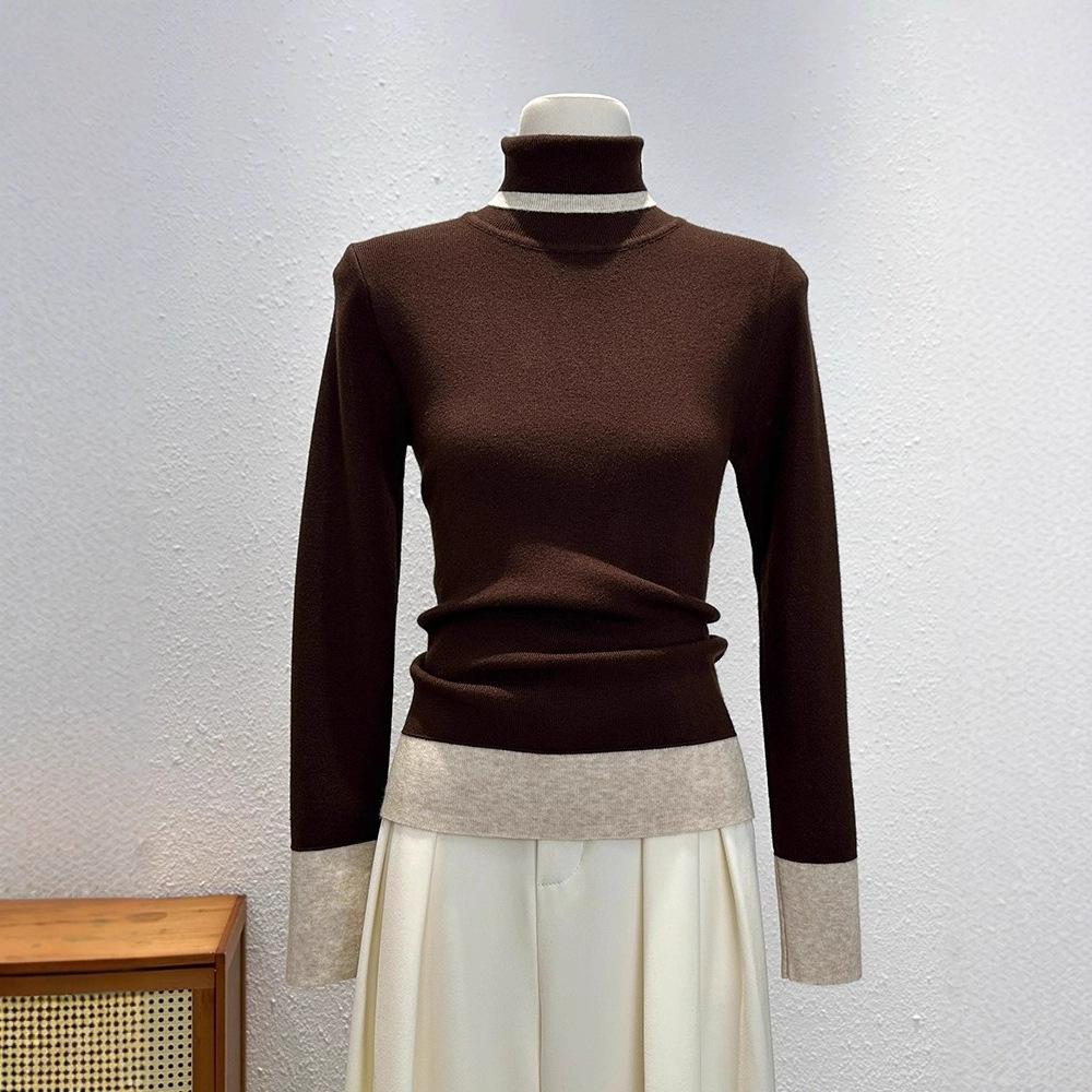 

[Wool washing water] Contrasting color turtleneck knitted sweater women s autumn and winter self-cultivation and warm interior versatile One size fits all