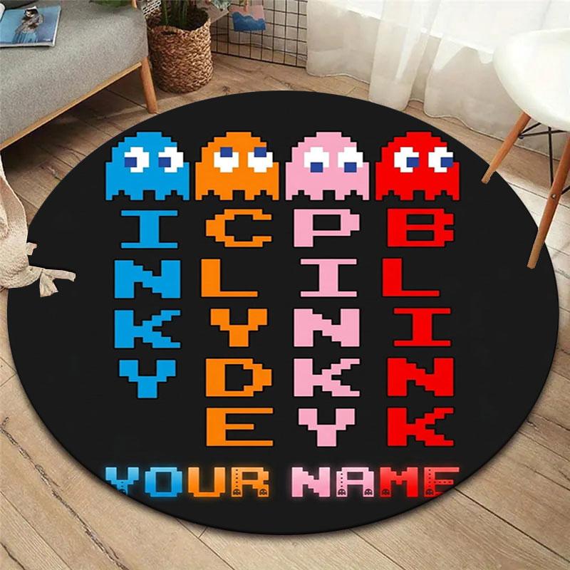 Pac-Man Custom Name Round Area Rug,Carpet Rug for Living Room Bedroom Sofa Playroom Decor,Non-slip Floor Mat